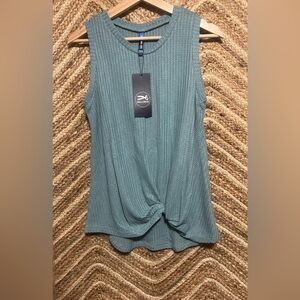 IWOLLENCE Women's Sleeveless Twist Knot Waffle Knit Teal Tank Top,Size S,NWT